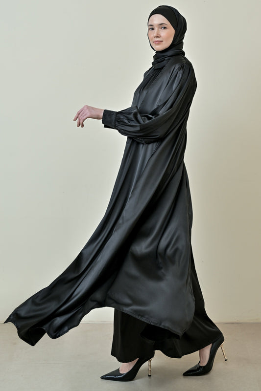 Lara Silk Abaya Set - Black